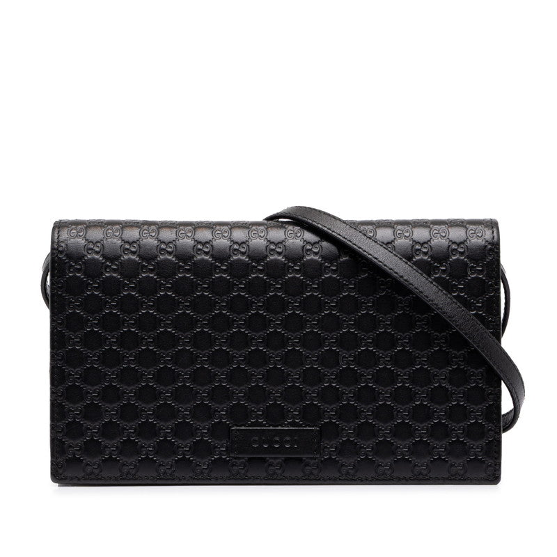 グッチ マイクログッチシマ ショルダーウォレット ショルダーバッグ 466507 ブラック レザー レディース GUCCI 中古