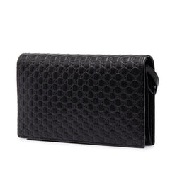 グッチ マイクログッチシマ ショルダーウォレット ショルダーバッグ 466507 ブラック レザー レディース GUCCI 中古