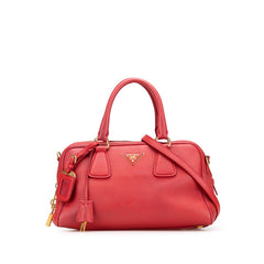 プラダ 三角ロゴプレート ミニボストンバッグ ショルダーバッグ 2WAY レッド レザー レディース PRADA 【中古】