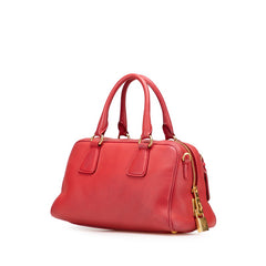 プラダ 三角ロゴプレート ミニボストンバッグ ショルダーバッグ 2WAY レッド レザー レディース PRADA 【中古】