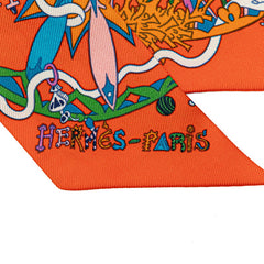 エルメス ツイリー LA FOLLE PARADE ラ フォル パラード スカーフ オレンジ マルチカラー シルク レディース HERMES 【中古】