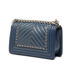 シャネル シェブロン ココマーク ボーイシャネル チェーン ショルダーバッグ ブルー ラムスキン レディース CHANEL 【中古】