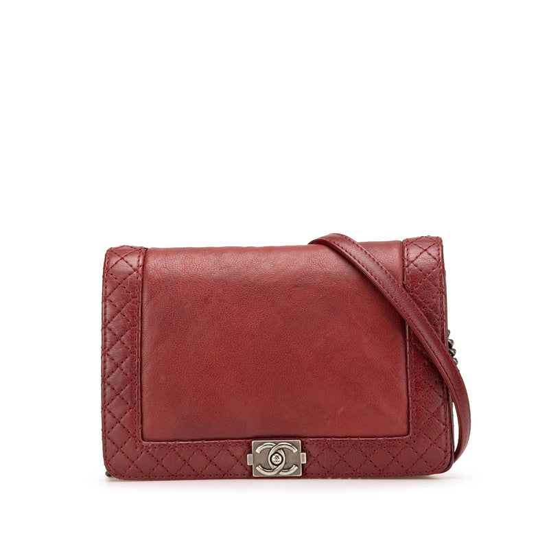 シャネル ボーイシャネル ココマーク チェーン ショルダーバッグ ワインレッド ボルドー ラムスキン レディース CHANEL 【中古】