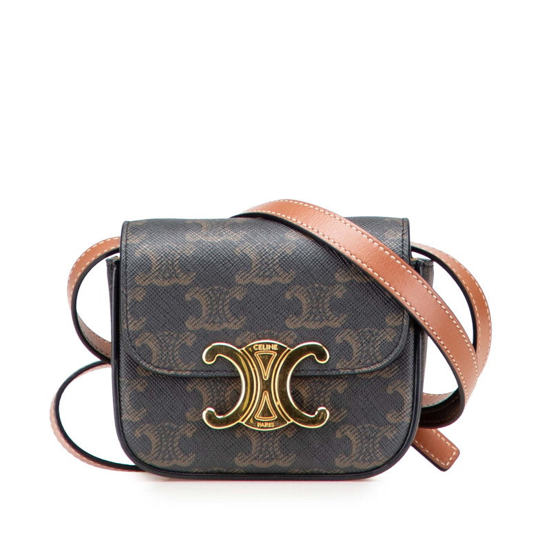 セリーヌ トリオンフ ミニ クロード ショルダーバッグ ブラウン PVC レザー レディース CELINE 【中古】
