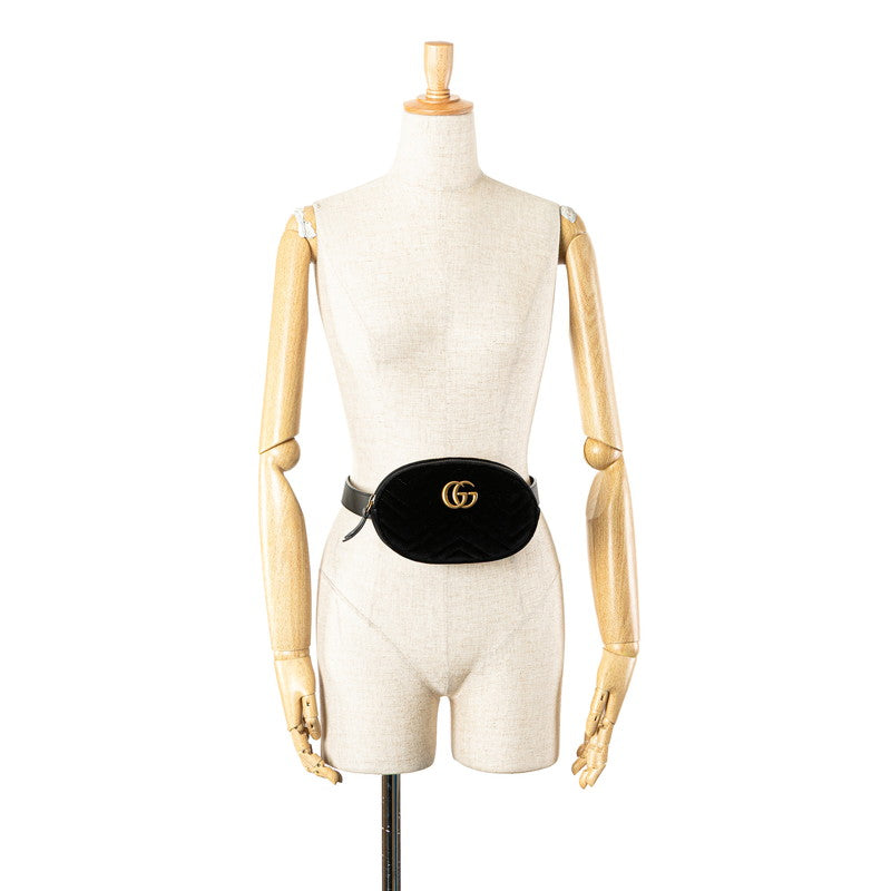 グッチ GGマーモント ウエストバッグ ベルトバッグ 85/34 476434 ブラック ベロア レディース GUCCI 【中古】