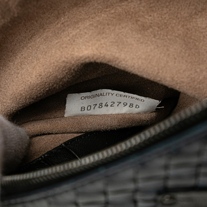 ボッテガヴェネタ イントレチャート スタッズ チェーン ショルダーバッグ ネイビー ブラウン レザー レディース BOTTEGAVENETA 【中古】