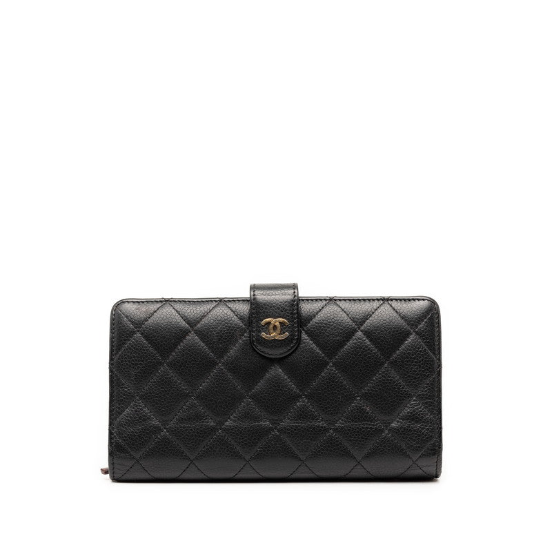 シャネル ココマーク マトラッセ 長財布 ブラック キャビアスキン レディース CHANEL 【中古】