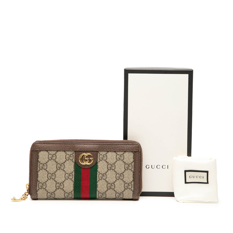 グッチ GGスプリーム オフディア 長財布 ラウンドファスナー 523154 ベージュ ブラウン PVC レザー レディース GUCCI 【中古】
