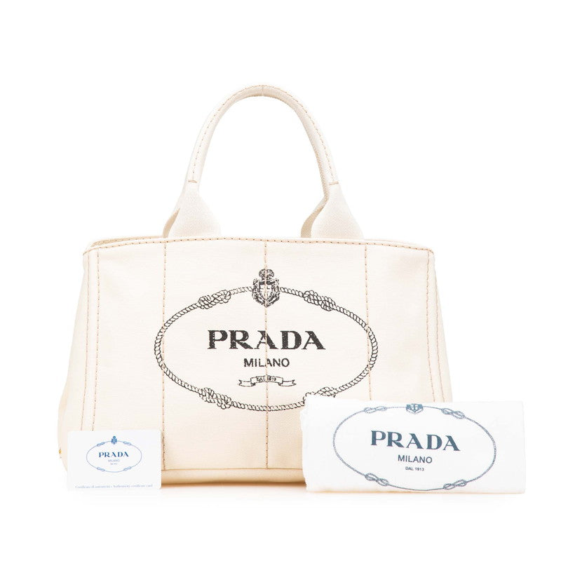 プラダ カナパ M ハンドバッグ トートバッグ BN1877 アイボリー ホワイト キャンバス レディース PRADA 【中古】