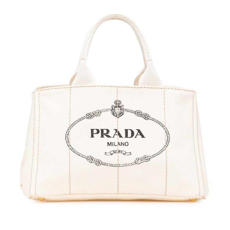 プラダ カナパ M ハンドバッグ トートバッグ BN1877 アイボリー ホワイト キャンバス レディース PRADA 【中古】