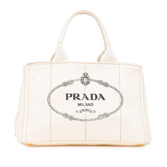 プラダ カナパ M ハンドバッグ トートバッグ BN1877 アイボリー ホワイト キャンバス レディース PRADA 【中古】