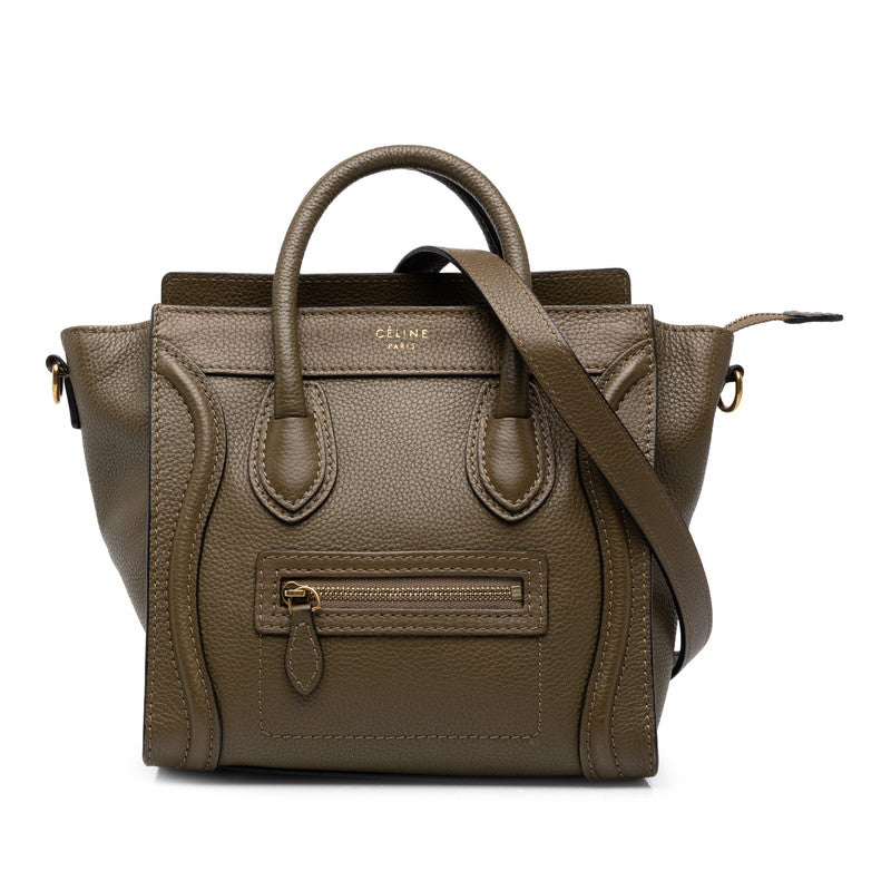 セリーヌ ラゲージ ナノショッパー ハンドバッグ ショルダーバッグ 2WAY カーキ グリーン レザー レディース CELINE 中古