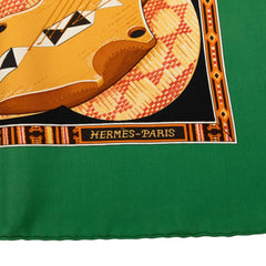 エルメス カレ90 Au son du Tam tam タムタムの音に合わせて スカーフ 大判スカーフ グリーン マルチカラー シルク レディース HERMES 中古