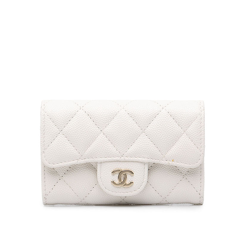 シャネル ココマーク マトラッセ カードケース 名刺入れ ホワイト キャビアスキン レディース CHANEL 中古