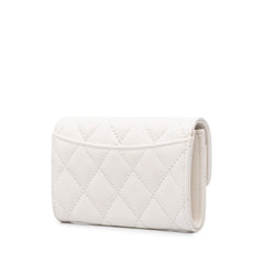 シャネル ココマーク マトラッセ カードケース 名刺入れ ホワイト キャビアスキン レディース CHANEL 中古