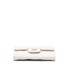 シャネル ココマーク マトラッセ カードケース 名刺入れ ホワイト キャビアスキン レディース CHANEL 中古