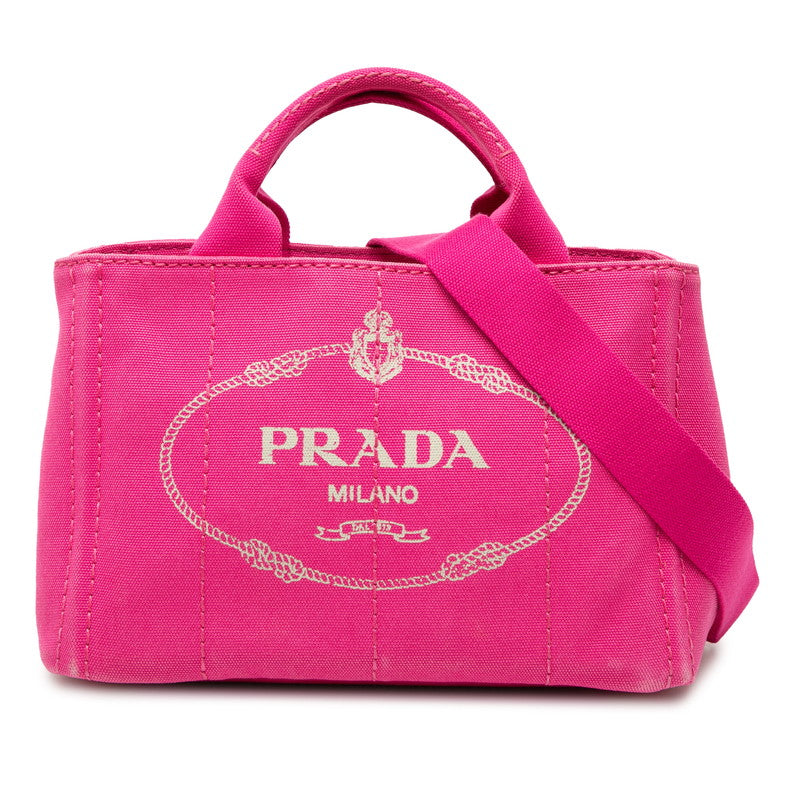 プラダ 三角ロゴプレート カナパ ハンドバッグ ショルダーバッグ 2WAY B2439G ピンク キャンバス レディース PRADA 【中古】