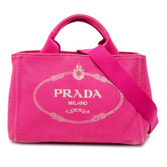 プラダ 三角ロゴプレート カナパ ハンドバッグ ショルダーバッグ 2WAY B2439G ピンク キャンバス レディース PRADA 【中古】
