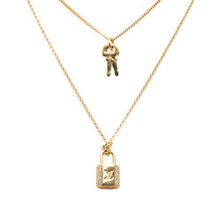 ルイ ヴィトン LV パドロック ネックレス M01593 ゴールド メッキ ラインストーン レディース LOUIS VUITTON 中古