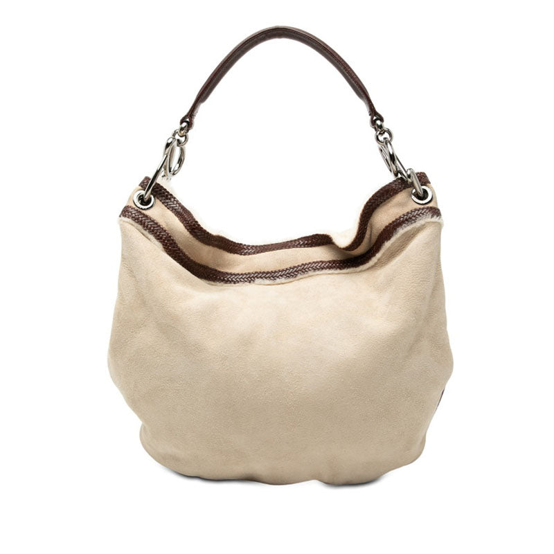 ロエベ ショルダーバッグ ワンショルダー ベージュ ブラウン ムートン レザー ファー レディース LOEWE 中古