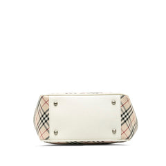 バーバリー ノバチェック ハンドバッグ ベージュ ホワイト キャンバス レザー レディース BURBERRY 【中古】