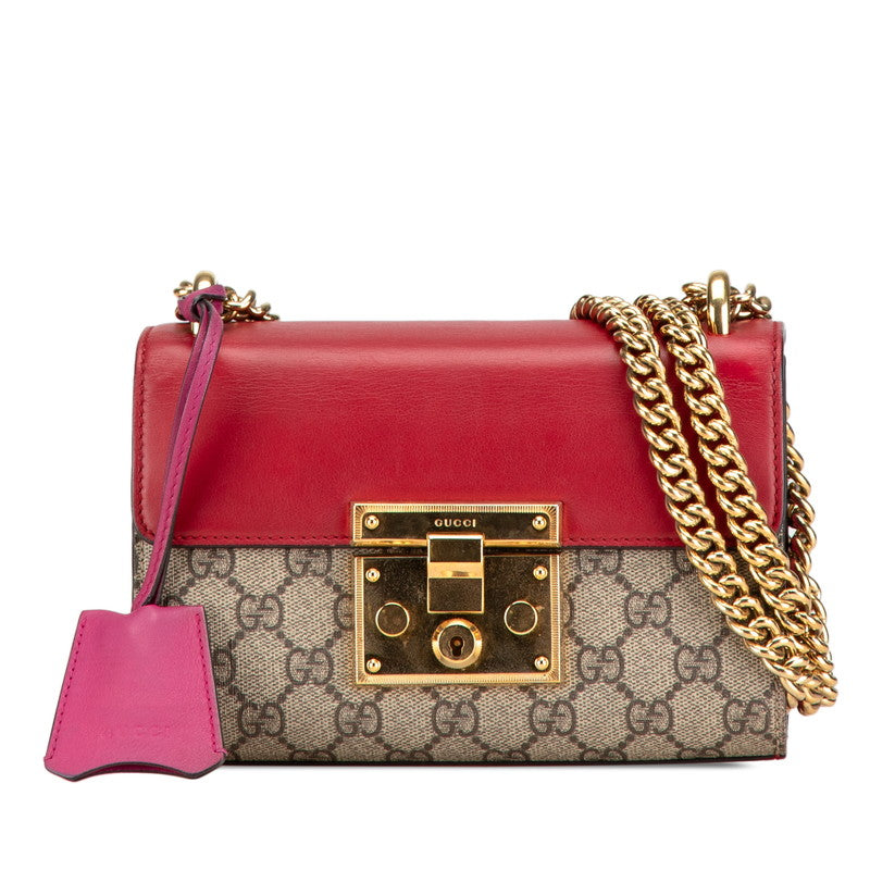 グッチ GGスプリーム チェーン ショルダーバッグ  409487 レッド ベージュ PVC レザー レディース GUCCI 【中古】
