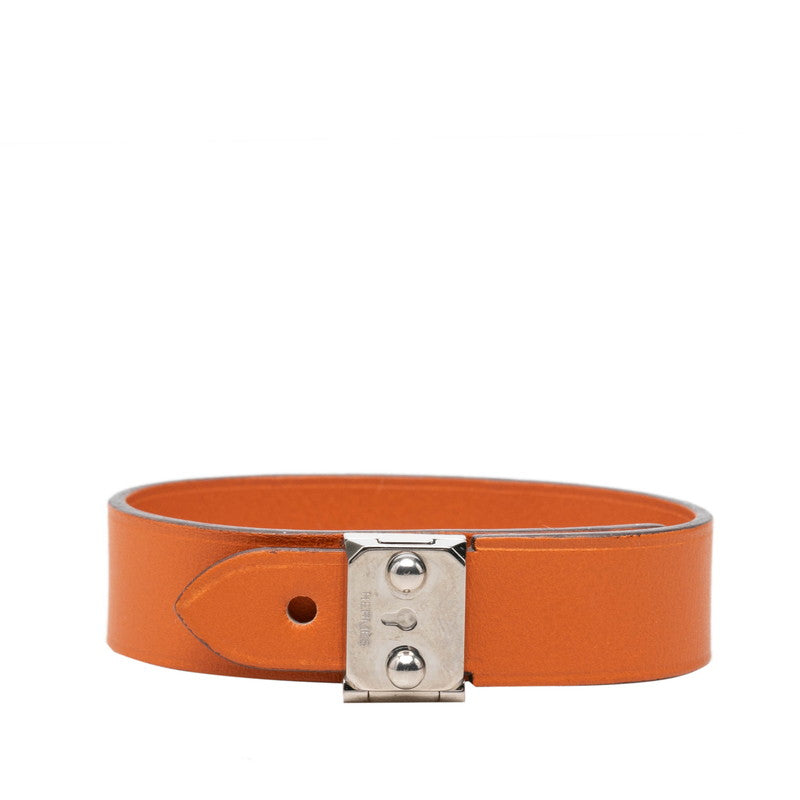 エルメス サック ア デペッシュ ブレスレット オレンジ シルバー金具 レザー メタル レディース HERMES 中古