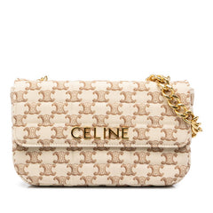 セリーヌ トリオンフ チェーン ショルダーバッグ ベージュ ブラウン キャンバス レディース CELINE 中古