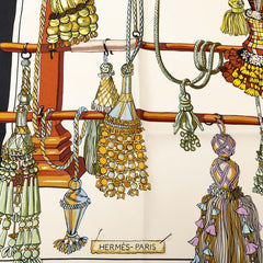 エルメス カレ90 PASEMENTERIE 紐飾り スカーフ ホワイト ブラック シルク レディース HERMES 【中古】