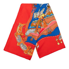 エルメス カレ90 TOURNEZ MANEGE メリーゴーランド スカーフ レッド マルチカラー シルク レディース HERMES 【中古】