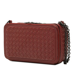 ボッテガヴェネタ イントレチャート チェーンウォレット ショルダーバッグ レッド系 レザー レディース BOTTEGAVENETA 中古