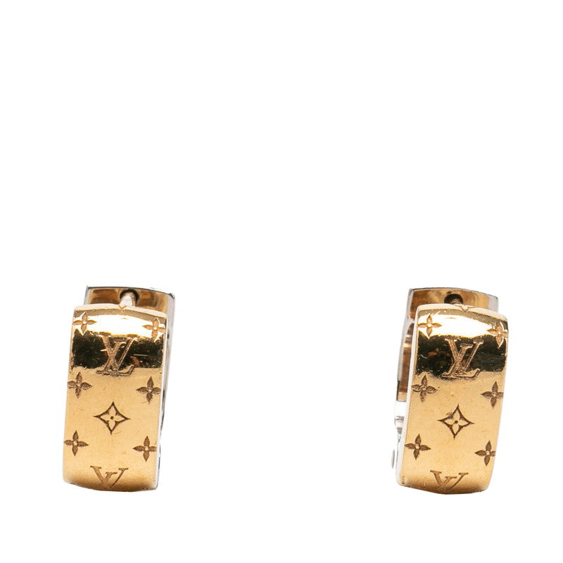 ルイ ヴィトン ナノグラム ブックル ドレイユ フープピアス M00397 ゴールド シルバー メッキ レディース LOUIS VUITTON 中古