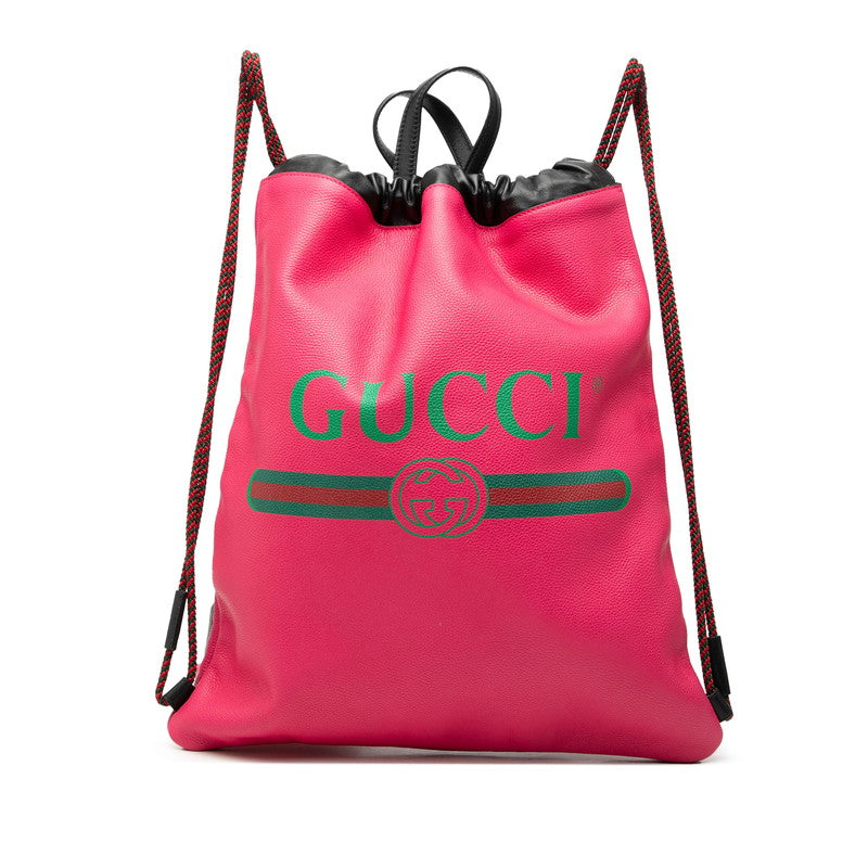 グッチ グッチプリント リュック ドローストリング ナップサック 516639 ピンク ブラック レザー レディース GUCCI 【中古】