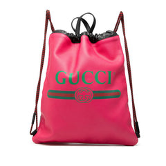 グッチ グッチプリント リュック ドローストリング ナップサック 516639 ピンク ブラック レザー レディース GUCCI 【中古】