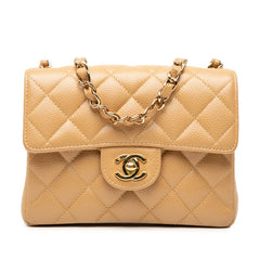 シャネル ミニマトラッセ ココマーク 斜め掛け チェーン ショルダーバッグ ベージュ キャビアスキン レディース CHANEL 【中古】