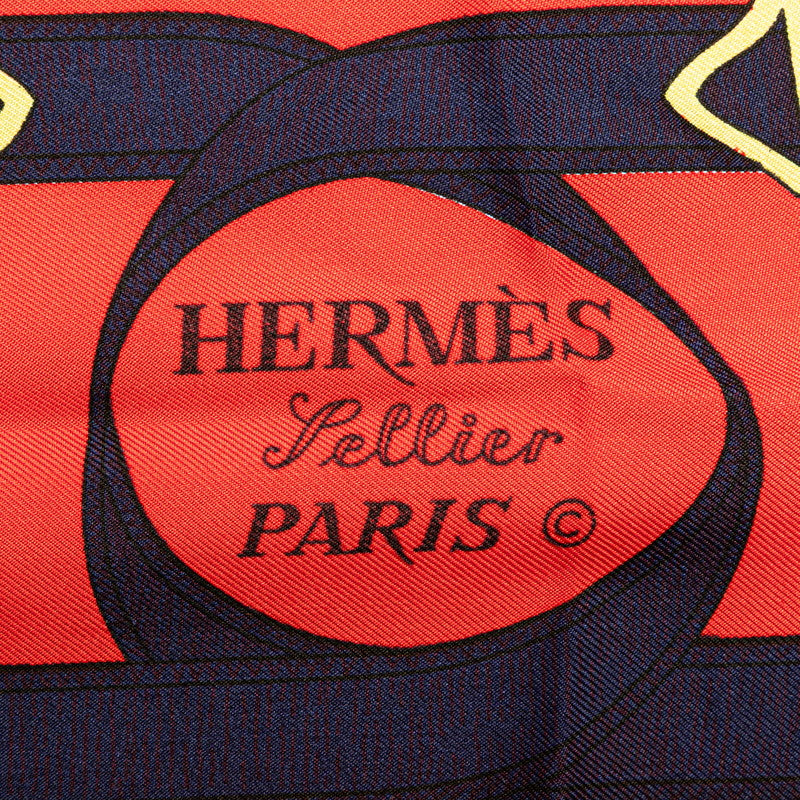 エルメス カレ90 Eperon d'or 黄金の拍車 スカーフ ネイビー マルチカラー シルク レディース HERMES 【中古】