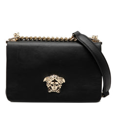 ヴェルサーチェ メデュ－サ フラップ チェーン ショルダーバッグ ブラック レザー レディース VERSACE 【中古】
