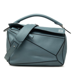 ロエベ アナグラム パズル ミディアム ハンドバッグ ショルダーバッグ 2WAY 011602 ブルー系 レザー レディース LOEWE 【中古】