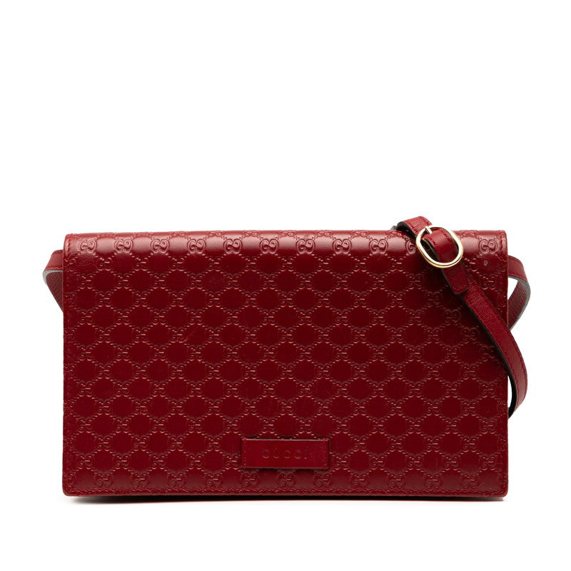 グッチ マイクログッチシマ ショルダーウォレット ショルダーバッグ 466507 レッド レザー レディース GUCCI 【中古】