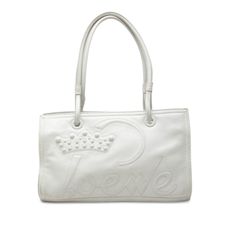 ロエベ クラウンスタッズ トートバッグ ショルダーバッグ ホワイト レザー レディース LOEWE 中古