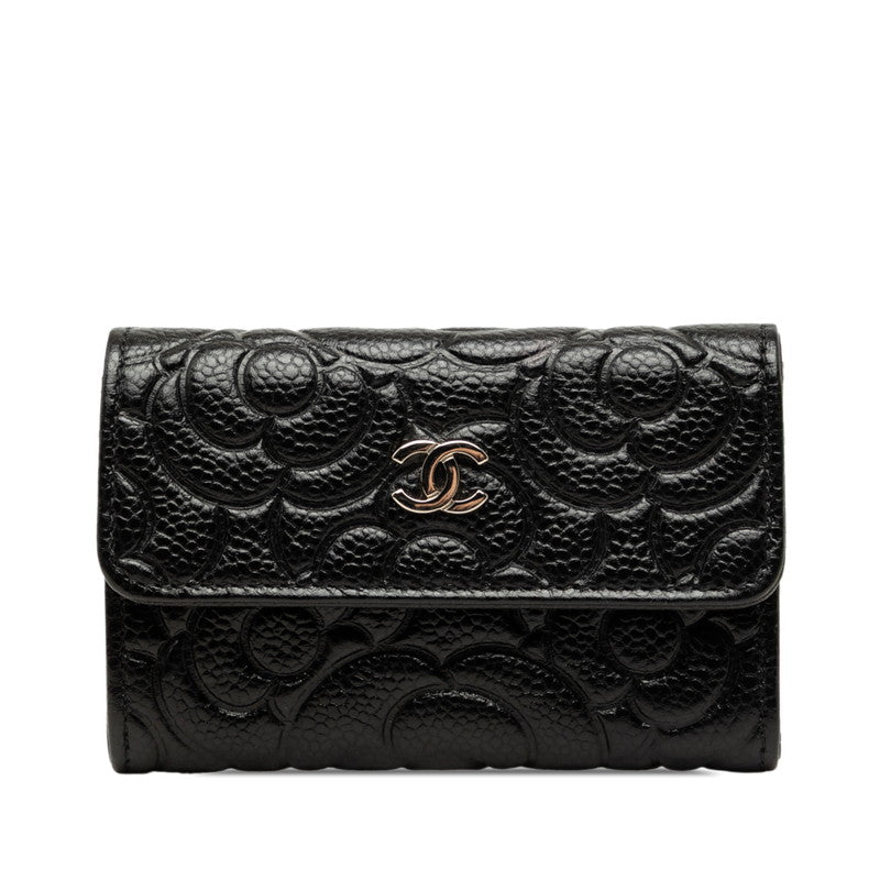 シャネル ココマーク カメリア カードケース 名刺入れ ブラック キャビアスキン レディース CHANEL 中古