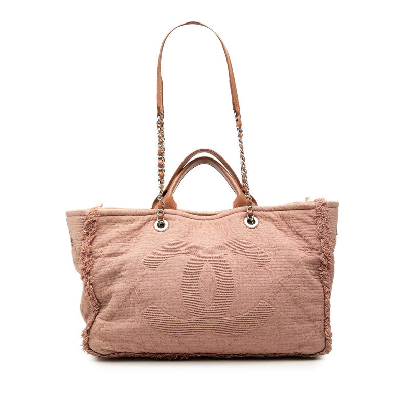 シャネル ココマーク トートバッグ チェーン ショルダーバッグ A57180 ピンク キャンバス レザー レディース CHANEL 中古