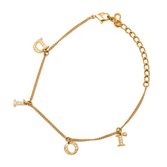 ディオール ロゴ ブレスレット ゴールド ラインストーン メッキ GP レディース Dior 【中古】