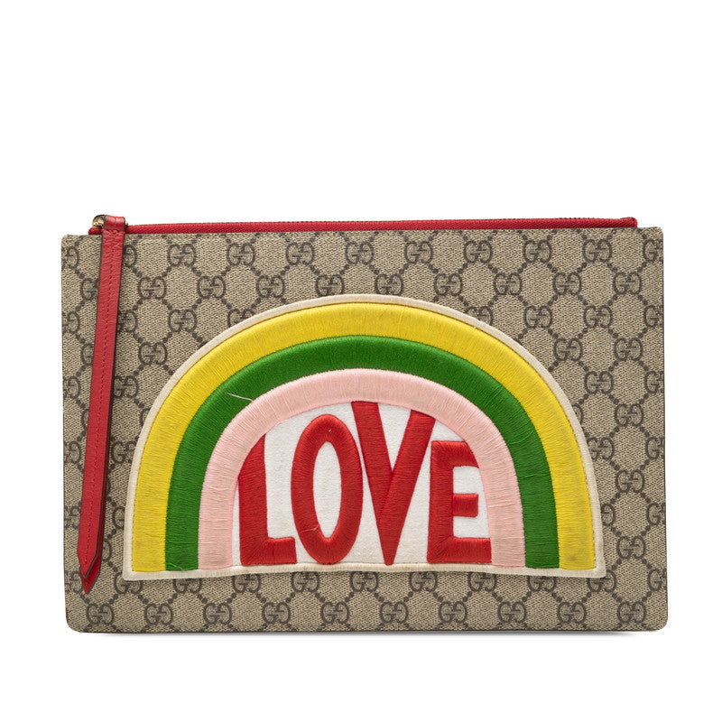 グッチ GGスプリーム レインボー LOVE クラッチバッグ セカンドバッグ 476411 ベージュ マルチカラー PVC レディース GUCCI 【中古】