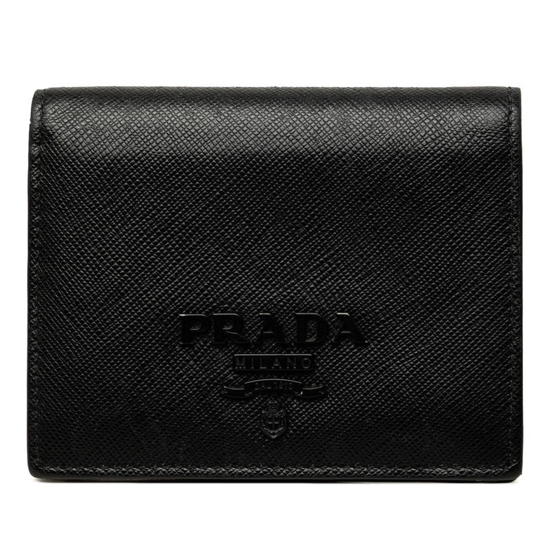 プラダ ロゴ 二つ折り財布 ブラック サフィアーノレザー レディース PRADA 中古