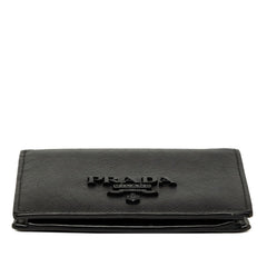 プラダ ロゴ 二つ折り財布 ブラック サフィアーノレザー レディース PRADA 中古