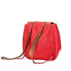 シャネル マトラッセ ココマーク シルバー金具 チェーン リュック バックパック レッド キャビアスキン レディース CHANEL 【中古】