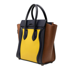 セリーヌ ラゲージ マイクロショッパー ハンドバッグ トートバッグ イエロー ブラウン ネイビー レザー レディース CELINE 【中古】