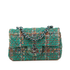 シャネル マトラッセ20 ココマーク シルバー金具 チェーン ショルダーバッグ グリーン マルチカラー ツイード レザー レディース CHANEL 【中古】