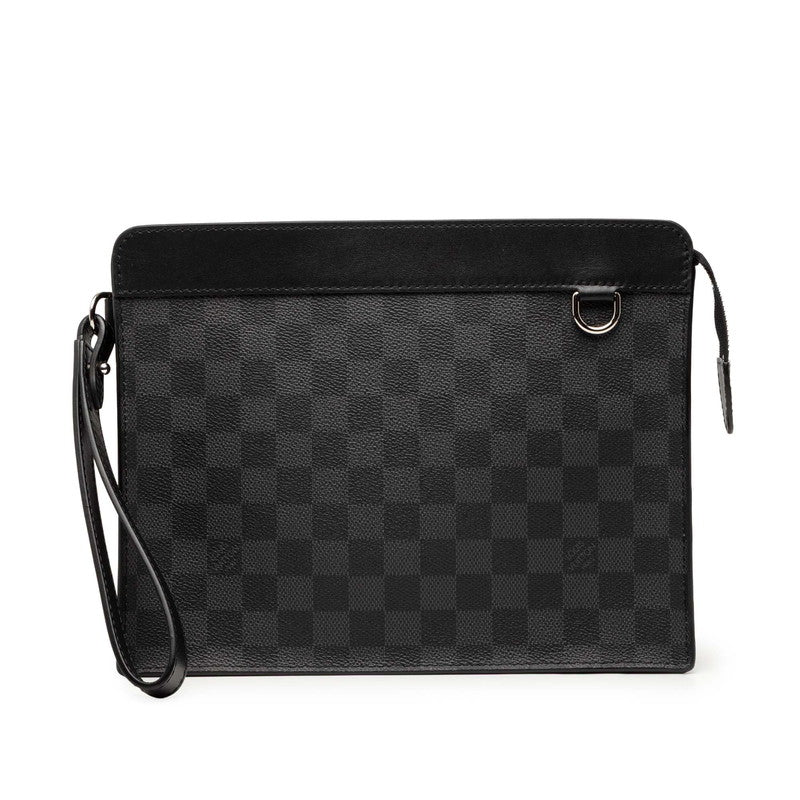 ルイ ヴィトン ダミエ グラフィット スタンドポーチ セカンドバッグ N64612 ブラック レザー PVC メンズ LOUIS VUITTON 【中古】